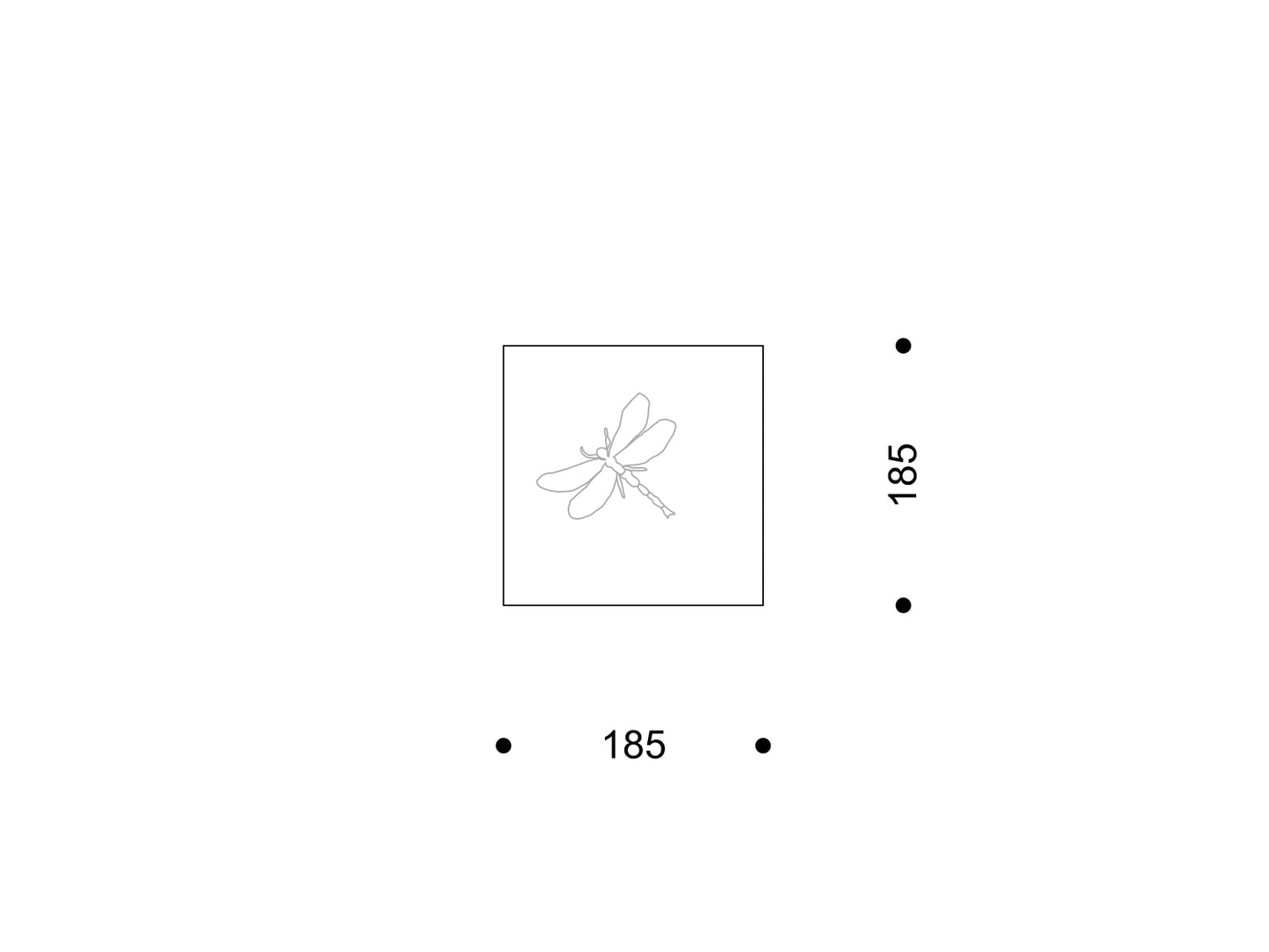 Quadratische Fliese 185 × 185 mm mit zentraler Libelle.
185 × 185 mm square tile with a central dragonfly.