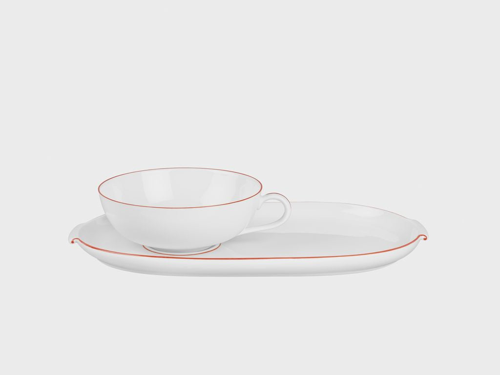 Teetasse inkl. Tablett | Lotos | Roter Farbrand
