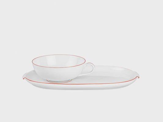 Teetasse inkl. Tablett | Lotos | Roter Farbrand